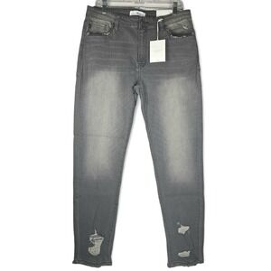KanCan Skinny Jeans Size 15 / 31 Gray Stretchy Distressed High Rise Faded Denim